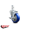 Service Caster 4 Inch Blue Polyurethane Wheel Swivel 3/4 Inch Square Stem Caster with Brake SCC-SQ20S414-PPUB-BLUE-TLB-34